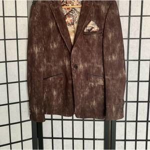NEW CARLOS AMORIN women's wool & leather blazer in brown